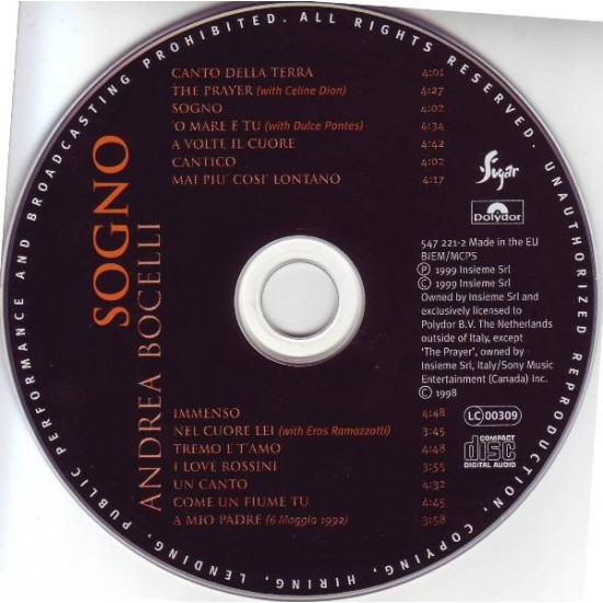 Cd Andrea Bocelli, Sogno, 1999