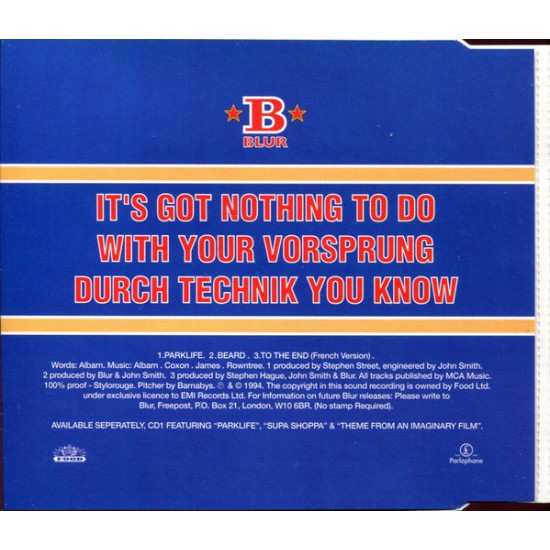 Cd Blur, Park Life, Single. Importado England