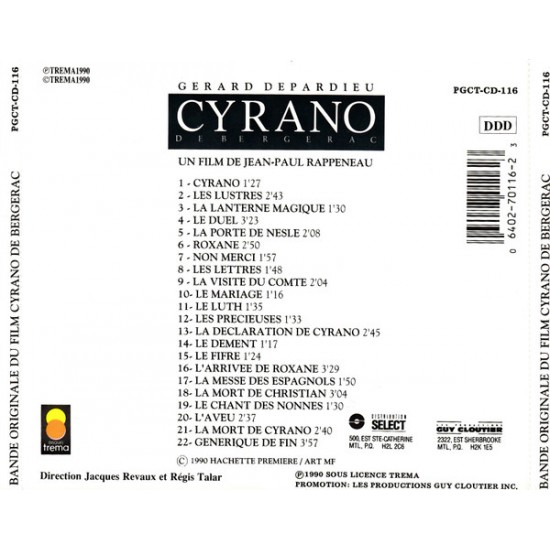 Cd Cyrano de Bergerac, Trilha Original do Filme, Un Film de Jean-Paul Rappenau