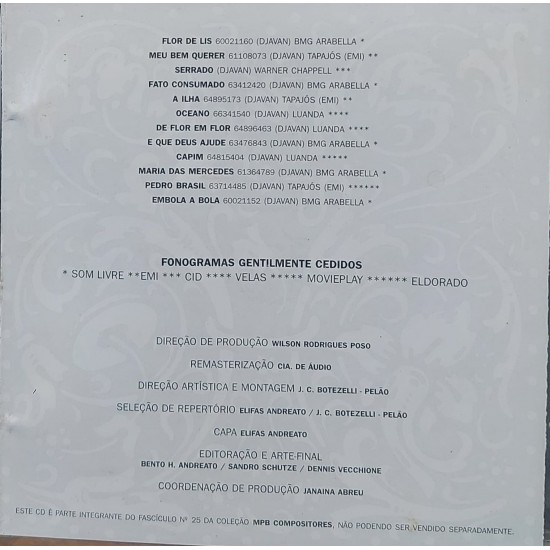 Cd Djavan, MPB Compositores Cd Djavan, MPB Compositores