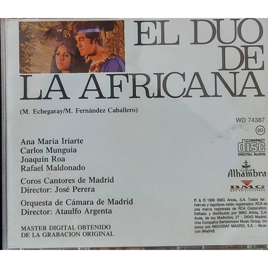 Cd El Duo de La Africana, Rafael Maldonado, Coro Cantores de Madrid Cd El Duo de La Africana, Rafael Maldonado, Coro Cantores de Madrid