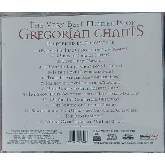 Cd Gregorian Chants, Performed By Auscultate, Music From Eric Clapton, Paul Simon, Queen And Others