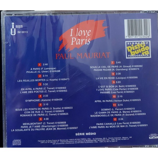 Cd Paul Mauriat, I Love Paris - Lacrado