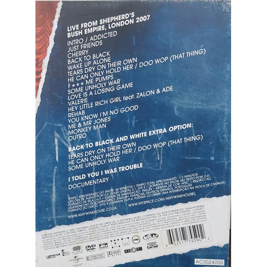 Dvd Amy Winehouse, Live In London, I Told You I Was Trouble Dvd Amy Winehouse, Live In London, I Told You I Was Trouble