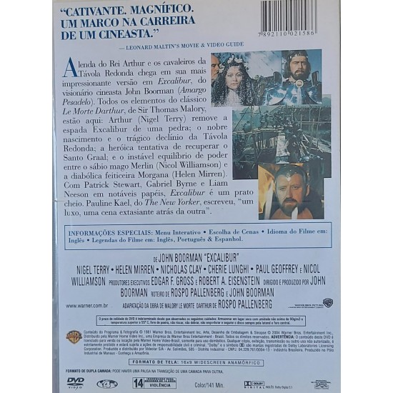 Dvd Excalibur, Nigel Terry, Helen Mirren, Nicholas Clay