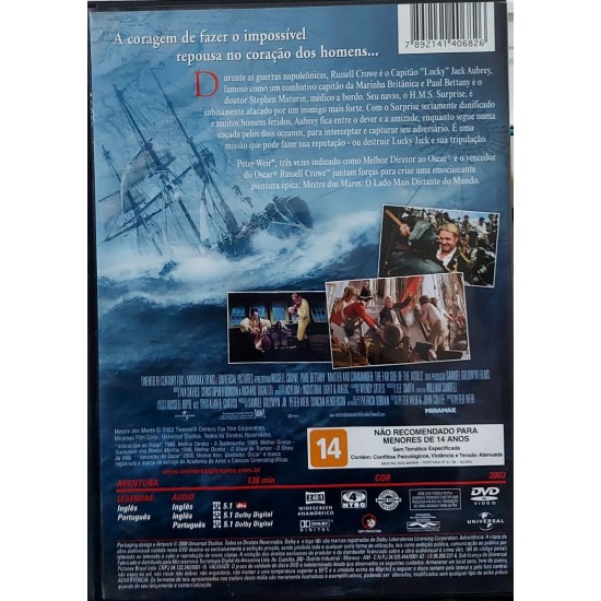 Dvd Mestre dos Mares, O Lado mais Distante do Mundo, Russell Crowe Dvd Mestre dos Mares, O Lado mais Distante do Mundo, Russell Crowe