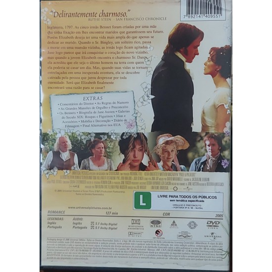 Dvd Orgulho e Preconceito, Keira Knightley