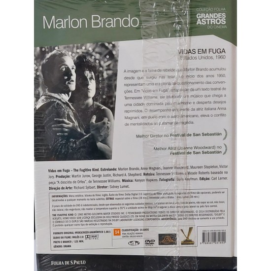 Dvd Vidas em Fuga, Marlon Brando, Coleção Folha Grandes Astros