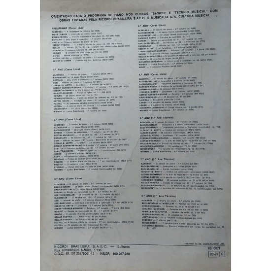 Estudos Para Piano, 1º Volume, Opus 261, 821, 599 e 139, Czerny-Germer, Revisão de Francisco Mignone Estudos Para Piano, 1º Volume, Opus 261, 821, 599 e 139, Czerny-Germer, Revisão de Francisco Mignone