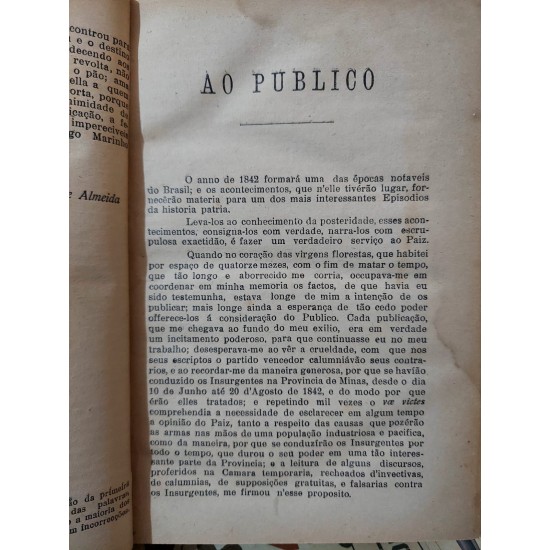 História do Movimento Político que no ano de 1842 Teve Lugar na Província de Minas Geraes, Escripta pelo Conego José Antonio Marinho, Edição de 1939