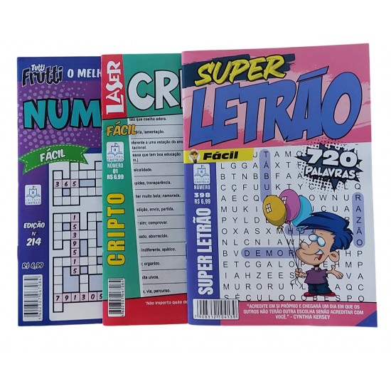 Kit 3 Caça Palavras, 1 Numerix + 1 Super Letrão + 1 Cripto