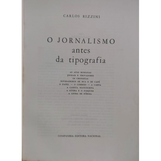 O Jornalismo Antes da Tipografia, Carlos Rizzini