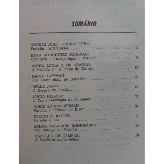 Sobre a Paródia, Tempo Brasileiro 62, Haroldo de Campos, Selma Calazans Sobre a Paródia, Tempo Brasileiro 62, Haroldo de Campos, Selma Calazans