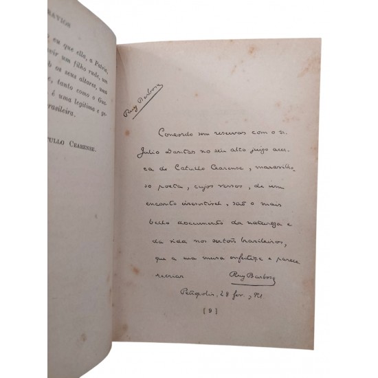 Poemas Bravios, Catullo da Paixão Cearense, Capa de Luxo, Edição de 1939. Apresentação de Ruy Barbosa