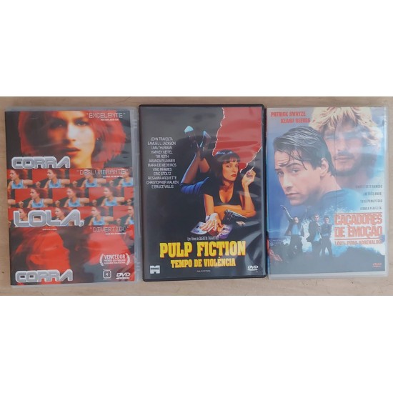 Kit com 3 Dvds, Caçadores de Emoção, Pulp Fiction, Corra, Lola, Corra Kit com 3 Dvds, Caçadores de Emoção, Pulp Fiction, Corra, Lola, Corra